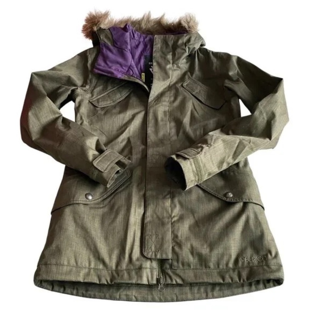 Womens Burton "White Collection" Snowboard Jacket Shell Parka Olive Green Medium